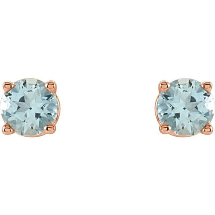 14K Rose 2.5 mm Natural Aquamarine Stud Earrings