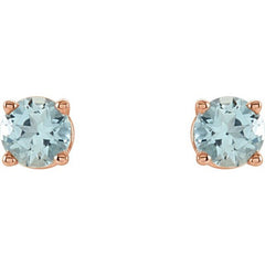 14K Rose 2.5 mm Natural Aquamarine Stud Earrings