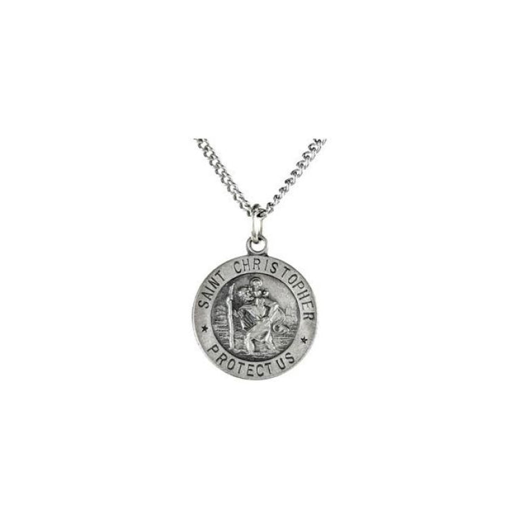 Sterling Silver 12 mm St. Christopher Medal 18” Necklace