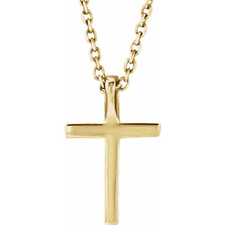 14K Yellow Natural Blue Sapphire Petite Cross 16" Necklace