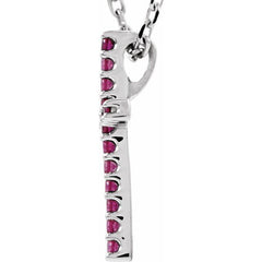 14K White Natural Ruby Petite Cross 16" Necklace