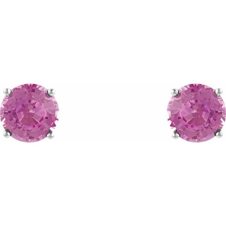 14K White 5 mm Natural Pink Tourmaline Stud Earrings