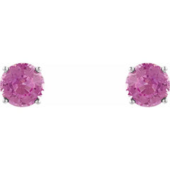 14K White 5 mm Natural Pink Tourmaline Stud Earrings