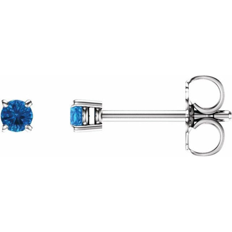 14K White 2.5 mm Natural Swiss Blue Topaz Stud Earrings