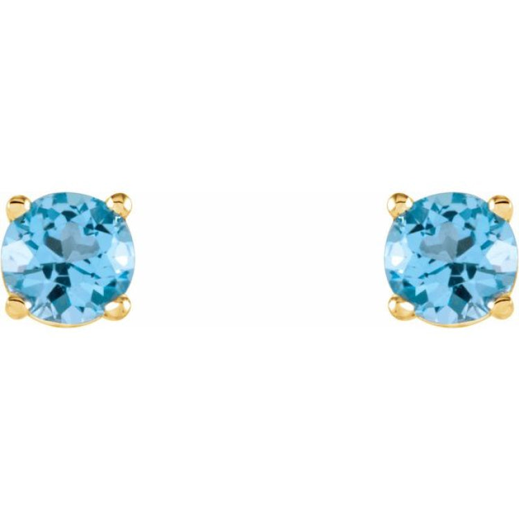 14K Yellow 4 mm Natural Sky Blue Topaz Stud Earrings