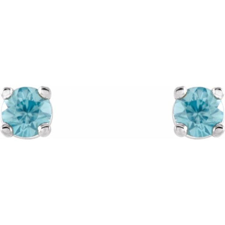 14K White 2.5 mm Natural Blue Zircon Stud Earrings