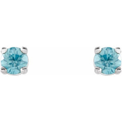 14K White 2.5 mm Natural Blue Zircon Stud Earrings