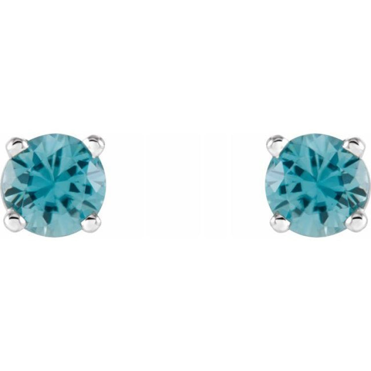 14K White 4 mm Natural Blue Zircon Stud Earrings