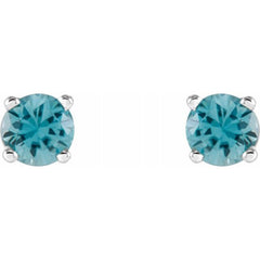 14K White 4 mm Natural Blue Zircon Stud Earrings