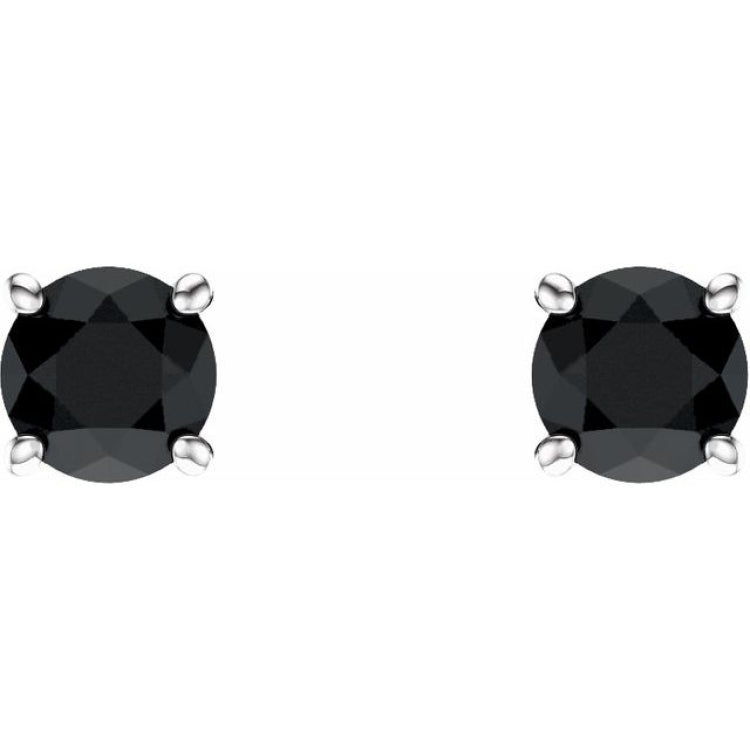14K White 5 mm Natural Black Onyx Stud Earrings