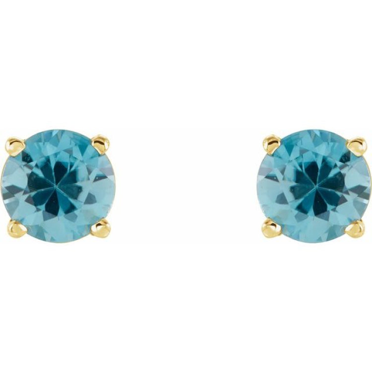 14K Yellow 5 mm Natural Blue Zircon Stud Earrings