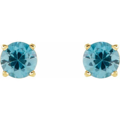 14K Yellow 5 mm Natural Blue Zircon Stud Earrings