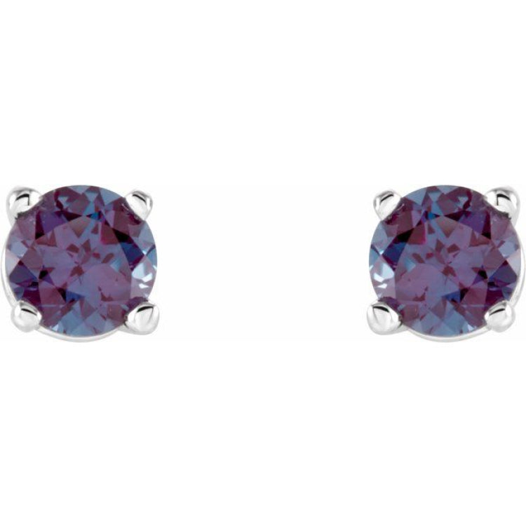 14K White 4 mm Lab-Grown Alexandrite Stud Earrings