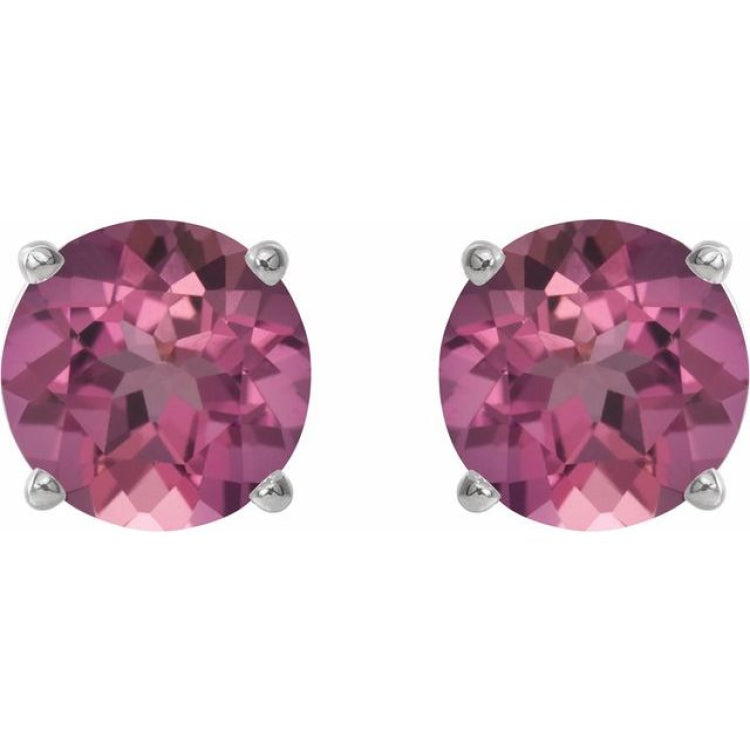 14K White 2.5 mm Natural Pink Tourmaline Stud Earrings