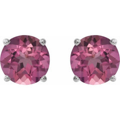 14K White 2.5 mm Natural Pink Tourmaline Stud Earrings