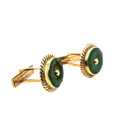 14k Yellow Cuff Links With Jade Stone