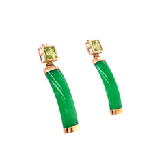 14k Yellow Gold Jade Drop Earrings With Peridot Stone