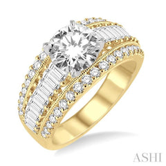 1 1/3 Ctw Baguette and Round Cut Diamond Semi-Mount Engagement Ring in 14K Yellow and White Gold