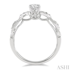1/3 Ctw Leaf Criss Cross Shank Round Cut Diamond Engagement Ring with 1/4 Ct Round Cut Center Stone in 14K White Gold