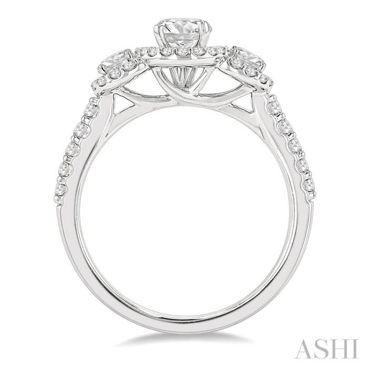 1 Ctw Past, Present & Future Diamond Engagement Ring With 3/8 ct Round Cut Center Stone in 14K White Gold