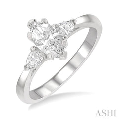 3/4 Ctw Tri-Mount Diamond Engagement Ring With 1/2 Ctw Marquise Cut Center Stone in 14K White Gold