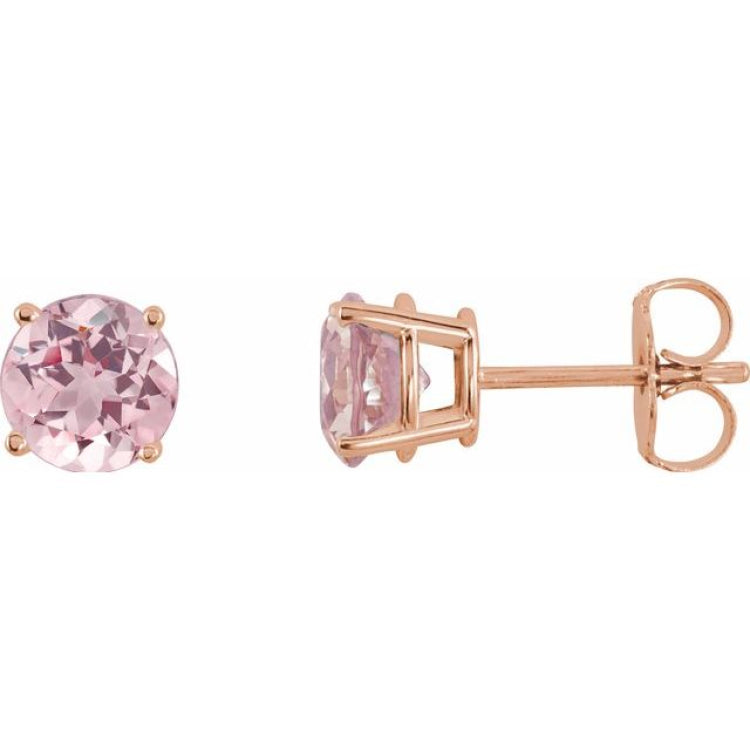 14K Rose 5 mm Natural Pink Morganite Stud Earrings