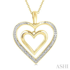 1/50 Ctw Twin Heart Round Cut Diamond Pendant With Chain in Yellow Gold Vermeil