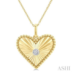 1/20 Ctw Heart Fluted Medallion Round Cut Diamond Pirouette Pendant With Chain in Yellow Gold Vermeil
