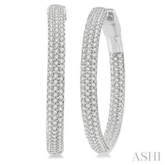 1 Ctw Close Knit Round Cut Diamond Hoop Earring in 14K White Gold