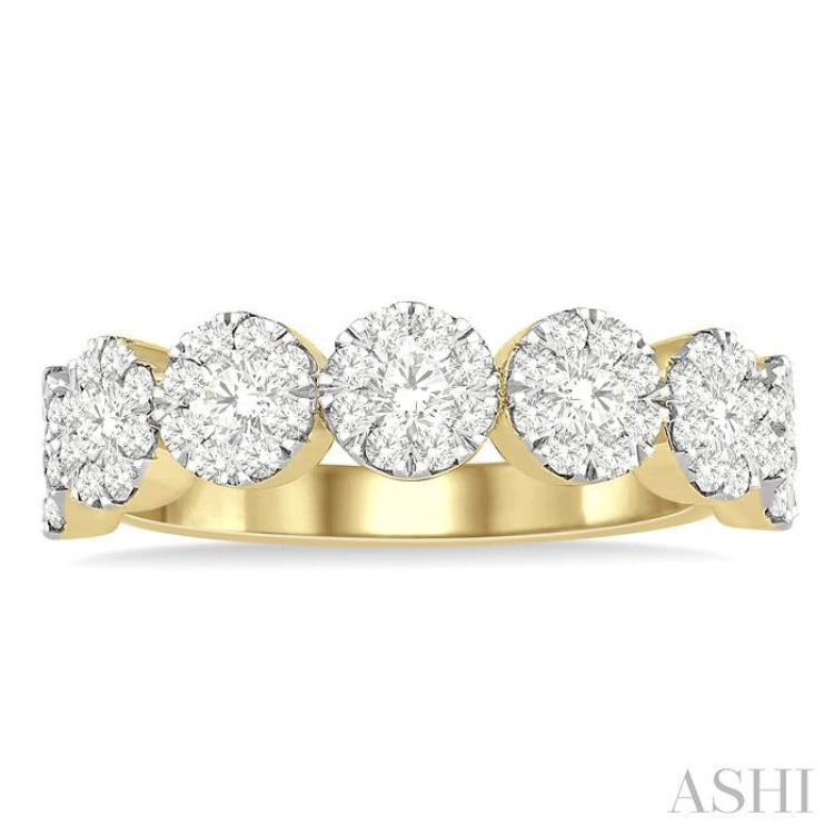 1 Ctw Jointed Circular Mount Lovebright Diamond Cluster Ring in 14K Yellow and White Gold