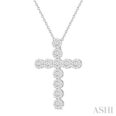 1 Ctw Lovebright Round Cut Diamond Cross Pendant in 14K White Gold with chain