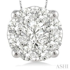 1 Ctw Round Cut Lovebright Diamond Pendant in 14K White Gold with Chain