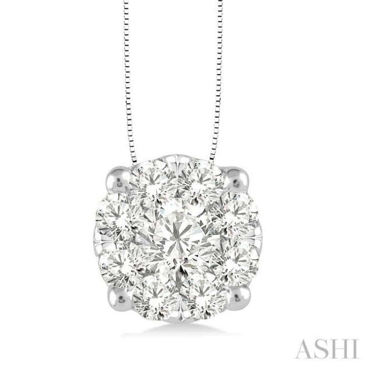 3/4 Ctw Lovebright Round Cut Diamond Pendant in 14K White Gold with Chain