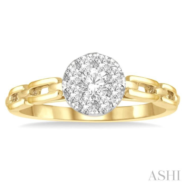 3/8 ctw Lovebright Round Cut Diamond Paper Clip Link Engagement Ring in 14K Yellow and White Gold