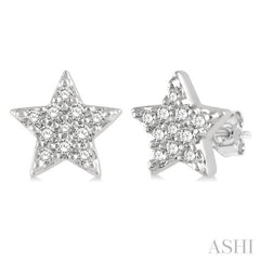1/10 Ctw Star Round Cut Diamond Petite Fashion Earrings in 10K White Gold