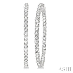 5 Ctw Inside-Out Round Cut Diamond 1 1/2 Inch Hoop Earrings in 14K White Gold