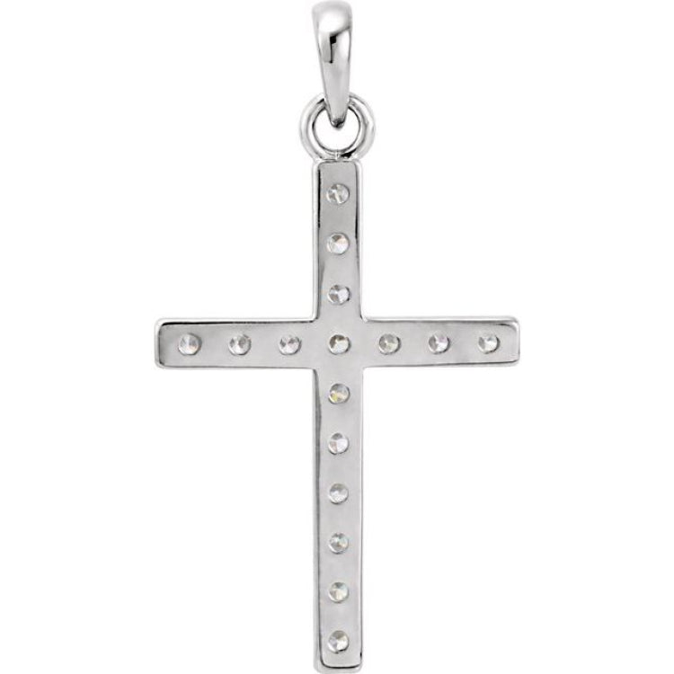 14K White 1/4 CTW Lab-Grown Diamond Cross Pendant