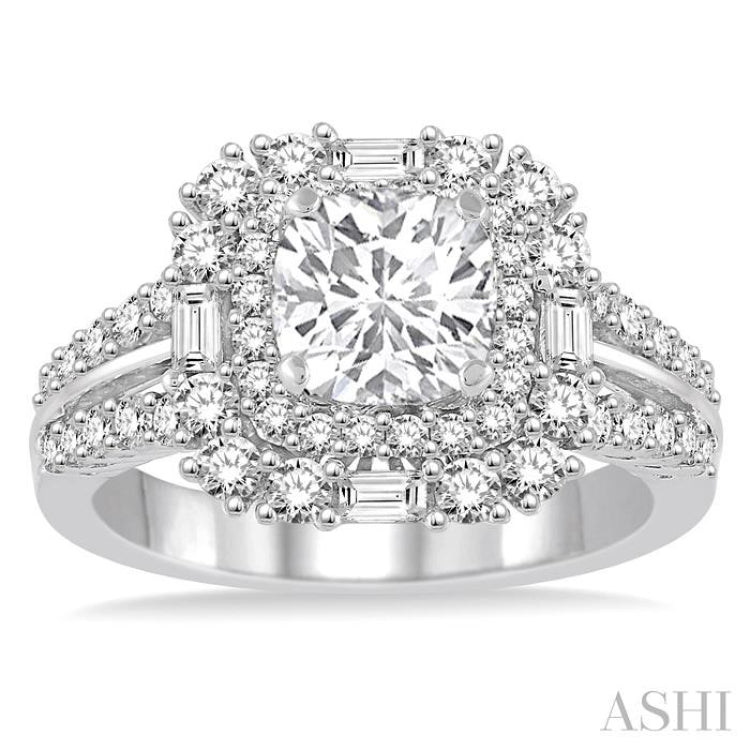 1 Ctw Diamond Semi-mount Engagement Ring in 14K White Gold