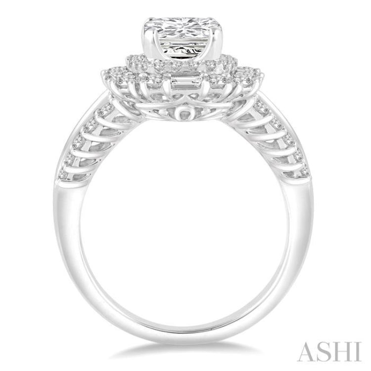 1 Ctw Diamond Semi-mount Engagement Ring in 14K White Gold