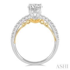 1/4 ctw Oval Shape Round Cut Diamond Semi-Mount Engagement Ring in 14K White and Yellow Gold