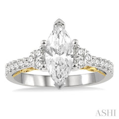 1/3 ctw Marquise Shape Tri Mount Round Cut Diamond Semi-Mount Engagement Ring in 14K White and Yellow Gold