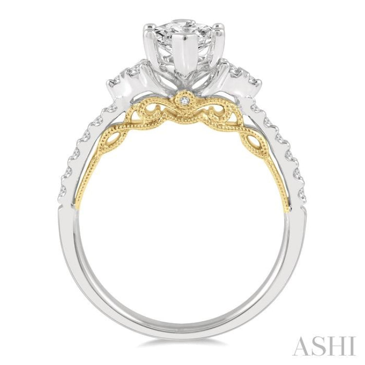 1/3 ctw Marquise Shape Tri Mount Round Cut Diamond Semi-Mount Engagement Ring in 14K White and Yellow Gold