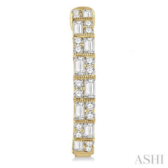 1 ctw Basket Weave Baguette and Round Cut Diamond Hoop Earrings in 14K Yellow Gold