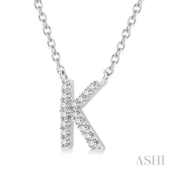 1/20 Ctw Initial 'K' Round Cut Diamond Pendant With Chain in 14K White Gold