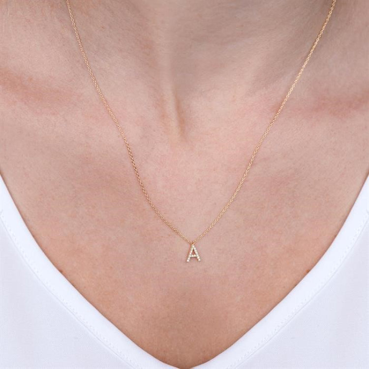 1/20 Ctw Initial 'K' Round Cut Diamond Pendant With Chain in 14K White Gold