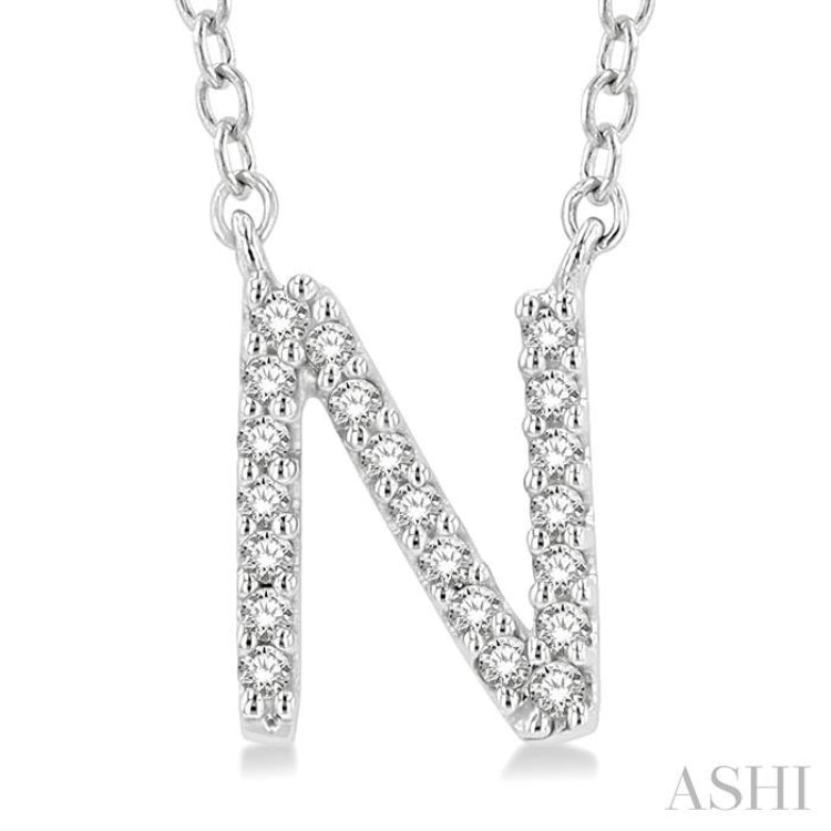 1/20 Ctw Initial 'N' Round Cut Diamond Pendant With Chain in 14K White Gold