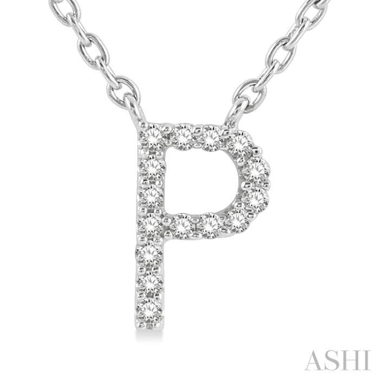 1/20 Ctw Initial 'P' Round Cut Diamond Pendant With Chain in 14K White Gold