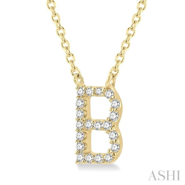 1/20 Ctw Initial 'B' Round Cut Diamond Pendant With Chain in 14K Yellow Gold