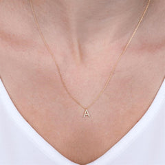 1/20 Ctw Initial 'B' Round Cut Diamond Pendant With Chain in 14K Yellow Gold