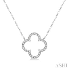 1/4 Ctw Clover Round Cut Diamond Necklace in 14K White Gold